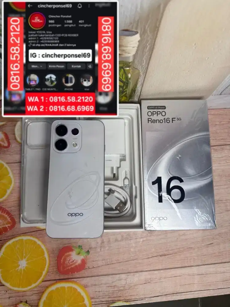 JUAL HP likenew Oppo Reno 16f 5G 8/256 open box aja hitungan hari