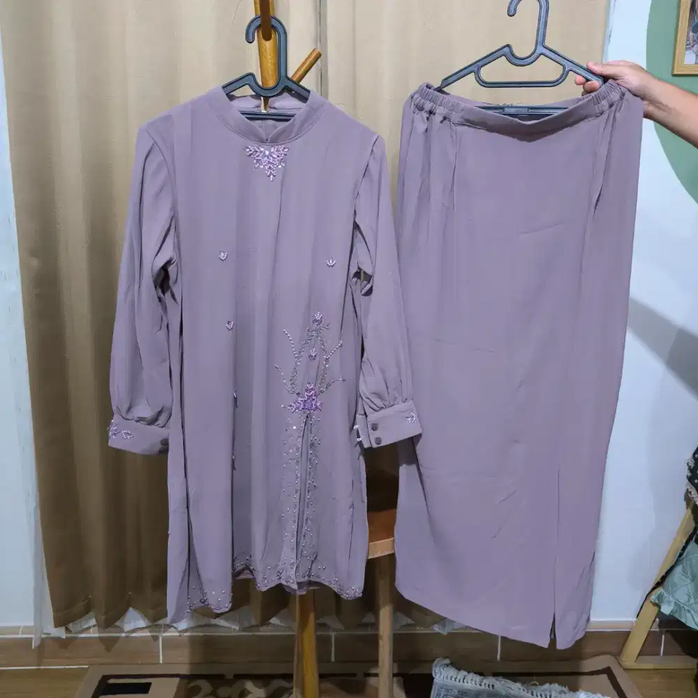 New 2in1 Baju Kurung Melayu Payet Ungu Lilac Tunik Rok