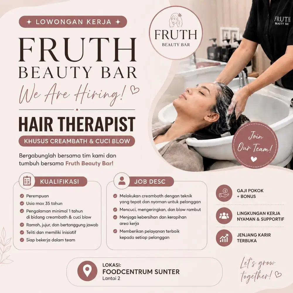 LOWONGAN HAIR THERAPIST – FRUTH BEAUTY BAR