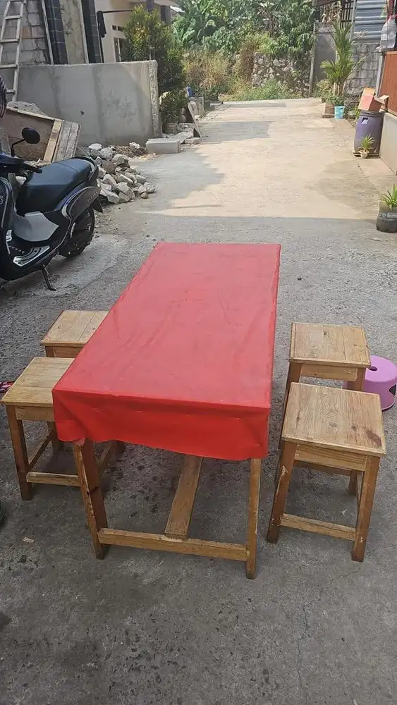 jual cepat meja kursi kayu ex pecel bakso set