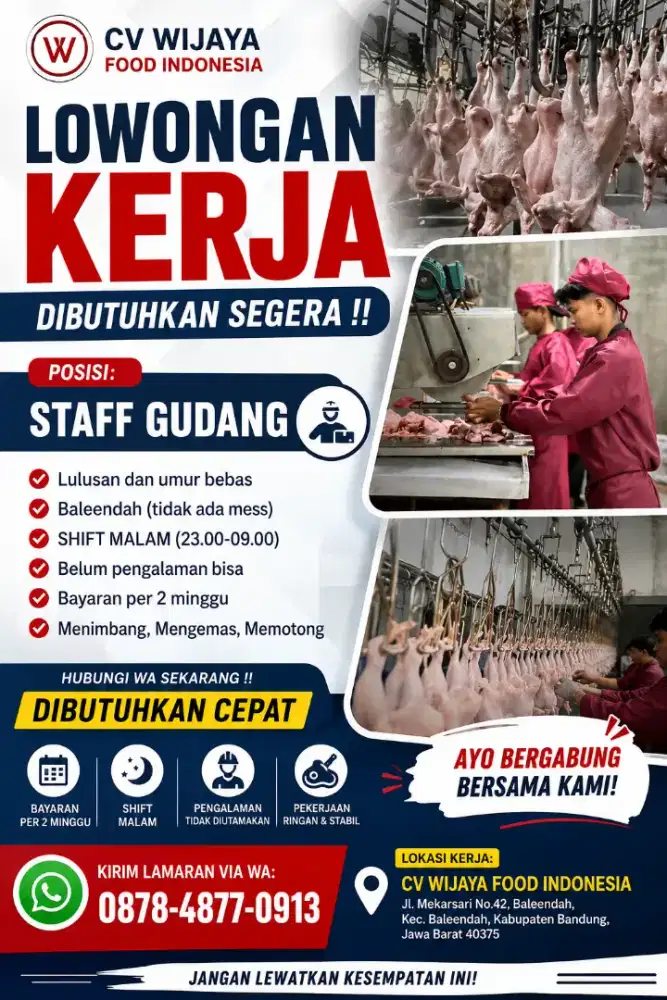 Dibutuhkan Cepat Staf Gudang Produksi Ayam Potong