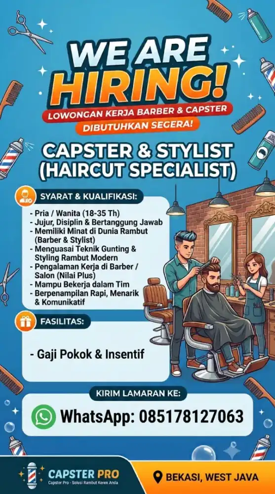 Dicari tukang cukur capster barber