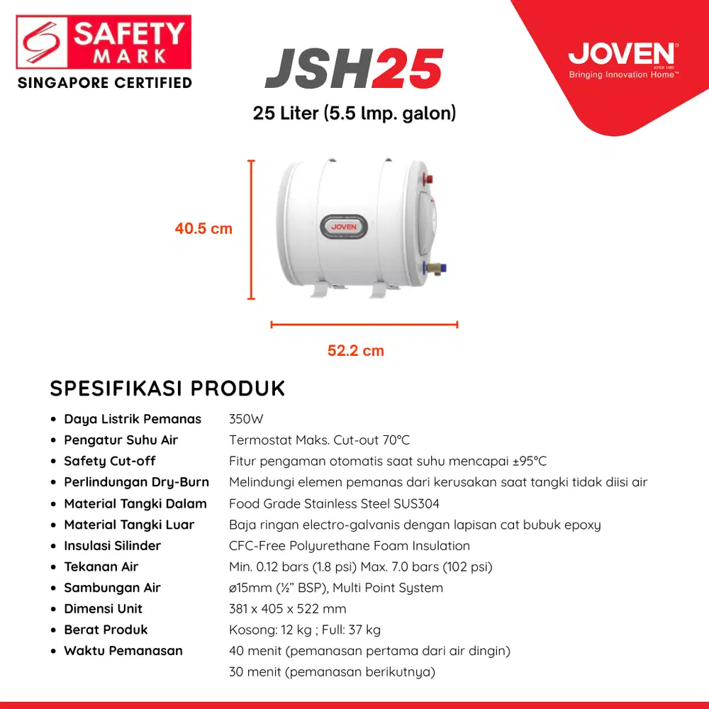 Joven Storage Water Heater 100% Original Kondisi Baru