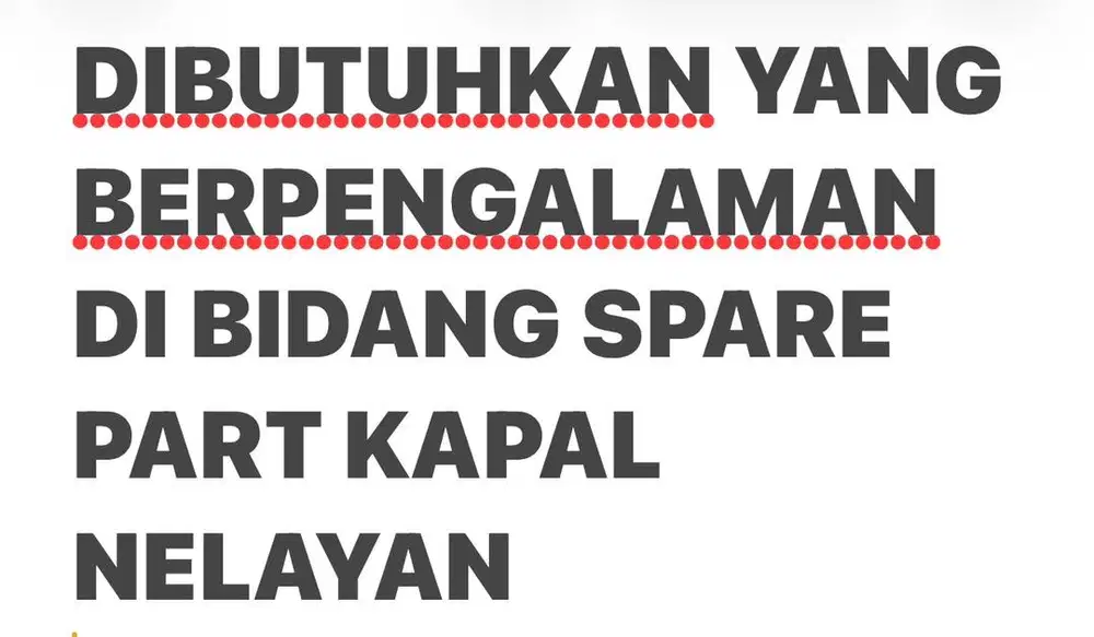 DICARI YANG BERPENGALAMAN DI BIDANG SPARE PART KAPAL NELAYAN