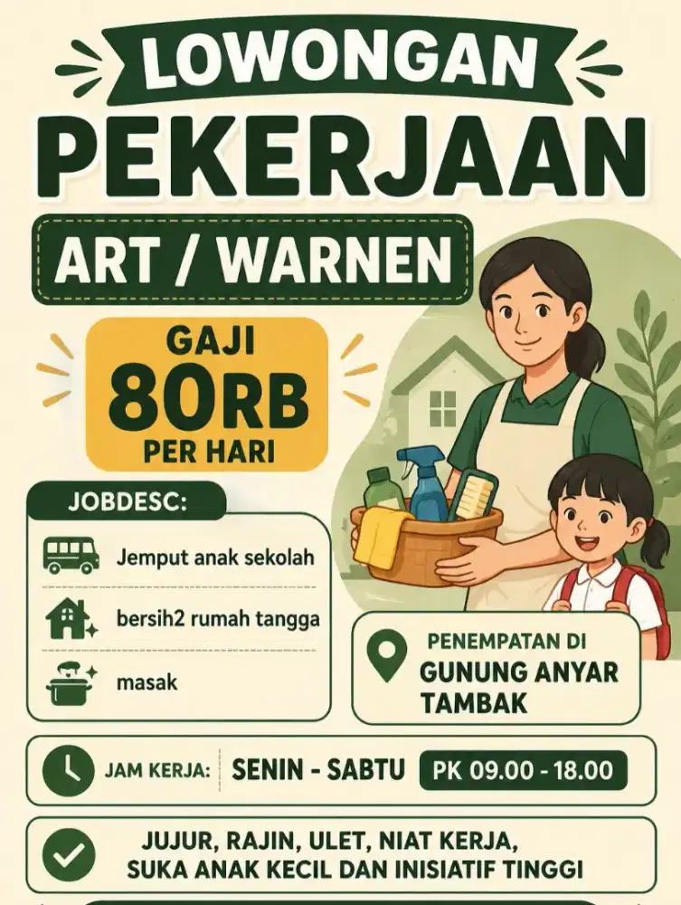 DiCari ART PP tidak nginap