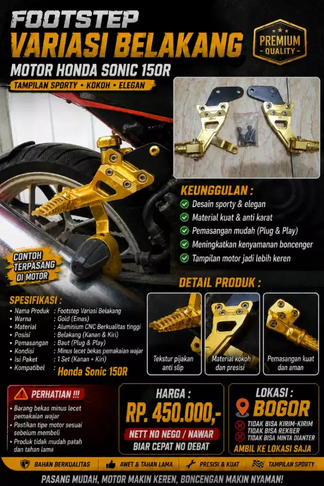 Variasi footstep belakang motor Honda Sonic 150R