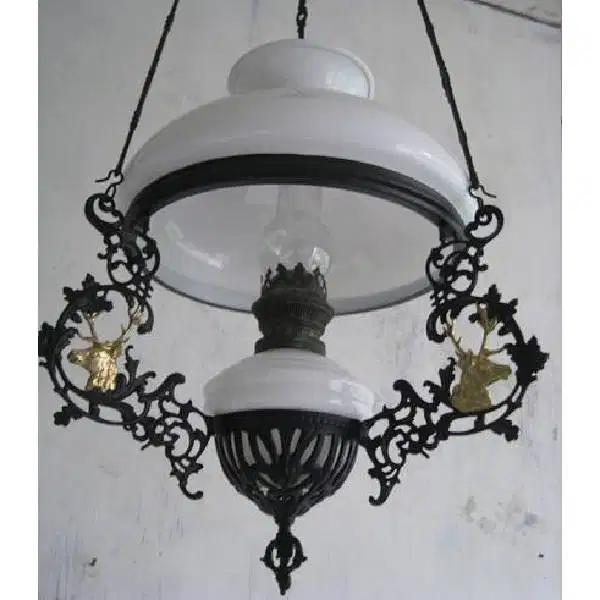 Antik Lampu minyak kerek/katrol kuno art neuvo art deco era Kolonial