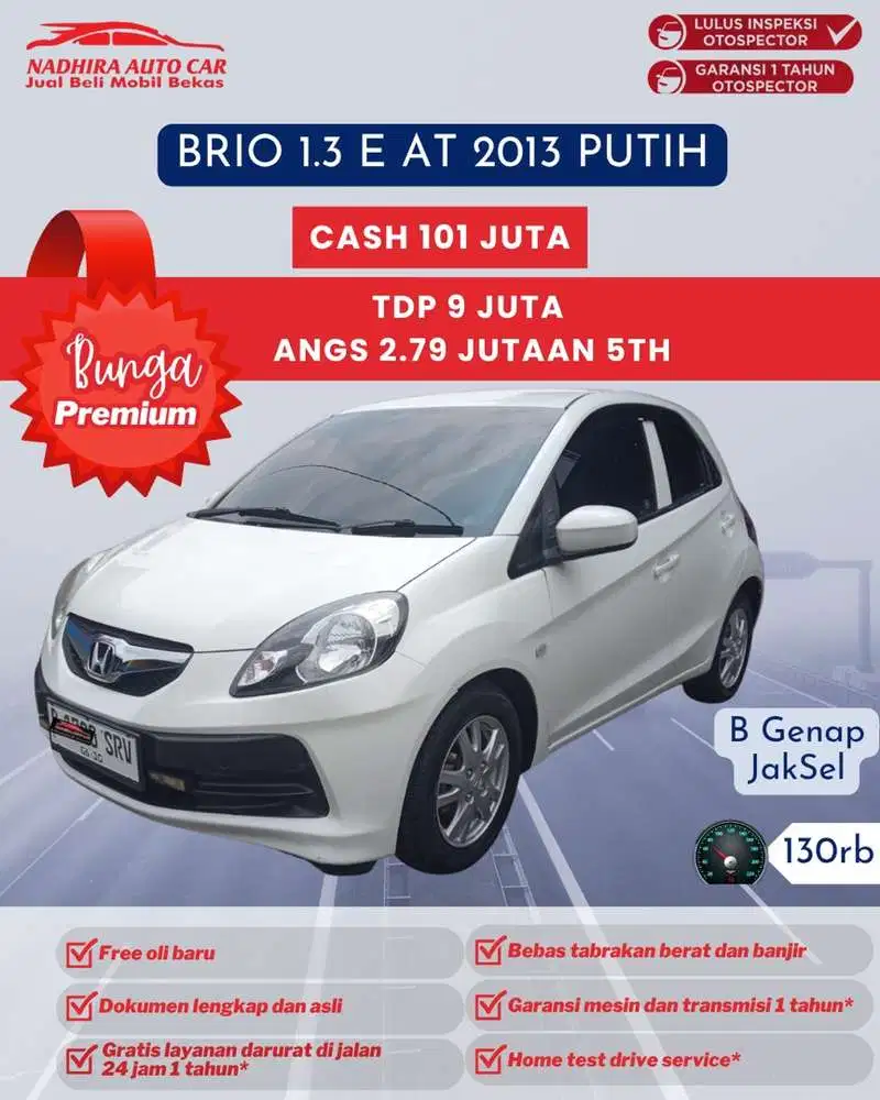 Angsuran Bunga Premium 2 Jutaan Brio E 1.3 AT 2013 Putih