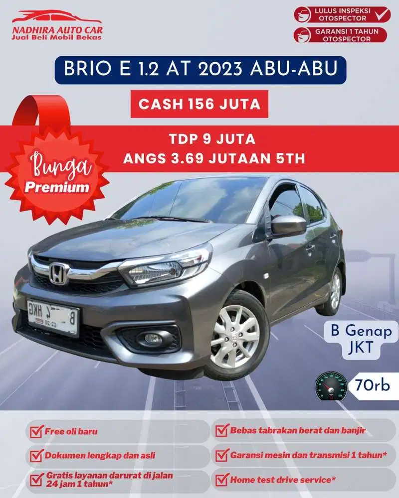 Angsuran Bunga Premium 3 Jutaan Brio E 1.2 AT 2023 Abu-abu