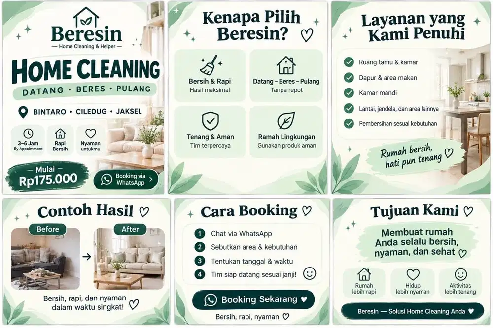 Jasa Cleaning Rumah Bintaro Ciledug | 3–6 Jam | Datang & Pulang