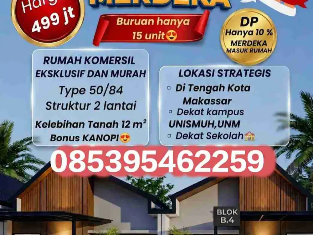 RUMAH KOMERSIL LOKASI STRATEGIS DEKAT UNISMUH MAKASSAR