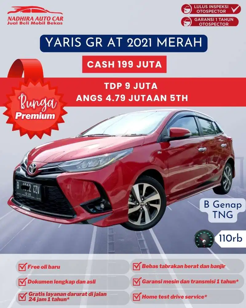 Angsuran Bunga Premium 4 Jutaan Yaris GR AT 2021 Merah