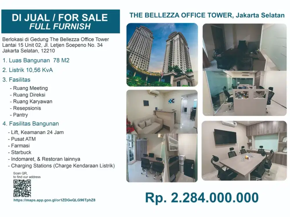 JUAL KANTOR / OFFICE FOR SALE (THE BELLEZA OFFICE TOWER) FULL FURNISH