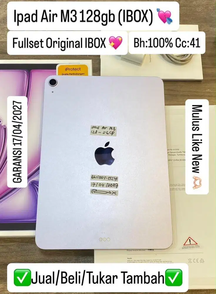 Ipad Air M3 11 inch 128 Gb Purple Ibox Garansi panjang