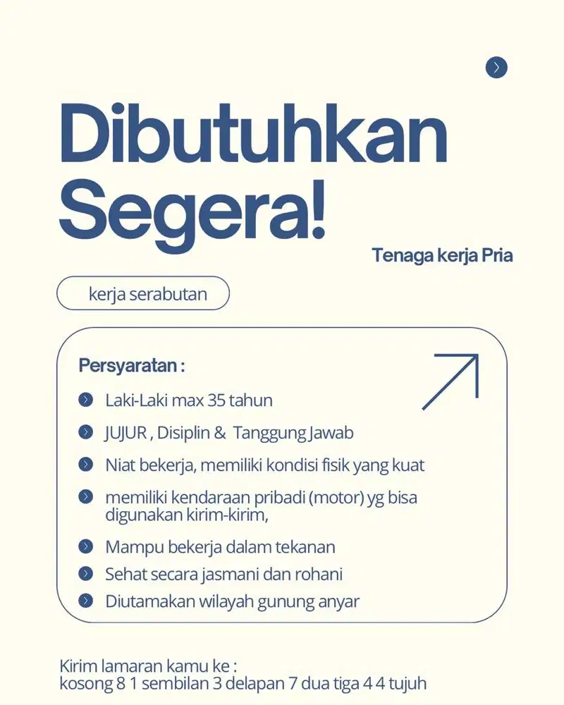 Dicari tenaga kerja Pria