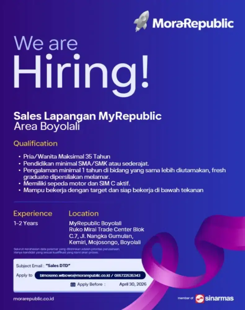 Sales Lapangan My Republic Boyolali
