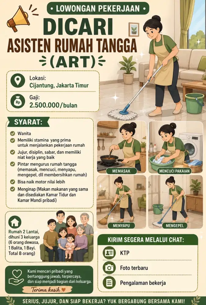 DICARI ASISTEN RUMAH TANGGA (ART)