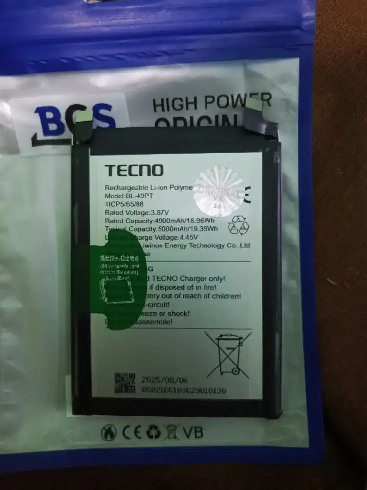Baterai Tecno pova 5 pro masi baru
