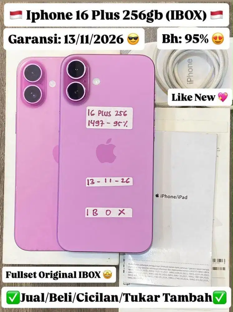 Iphone 16 Plus 256 Gb Pink Ibox masih garansi