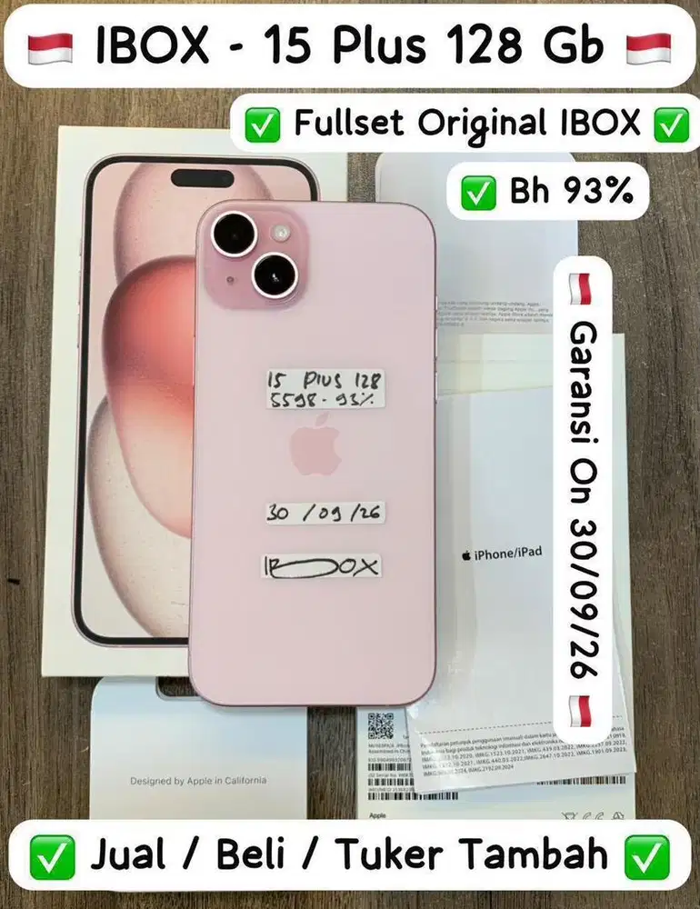 Iphone 15 Plus 128 Gb Pink Ibox masih garansi