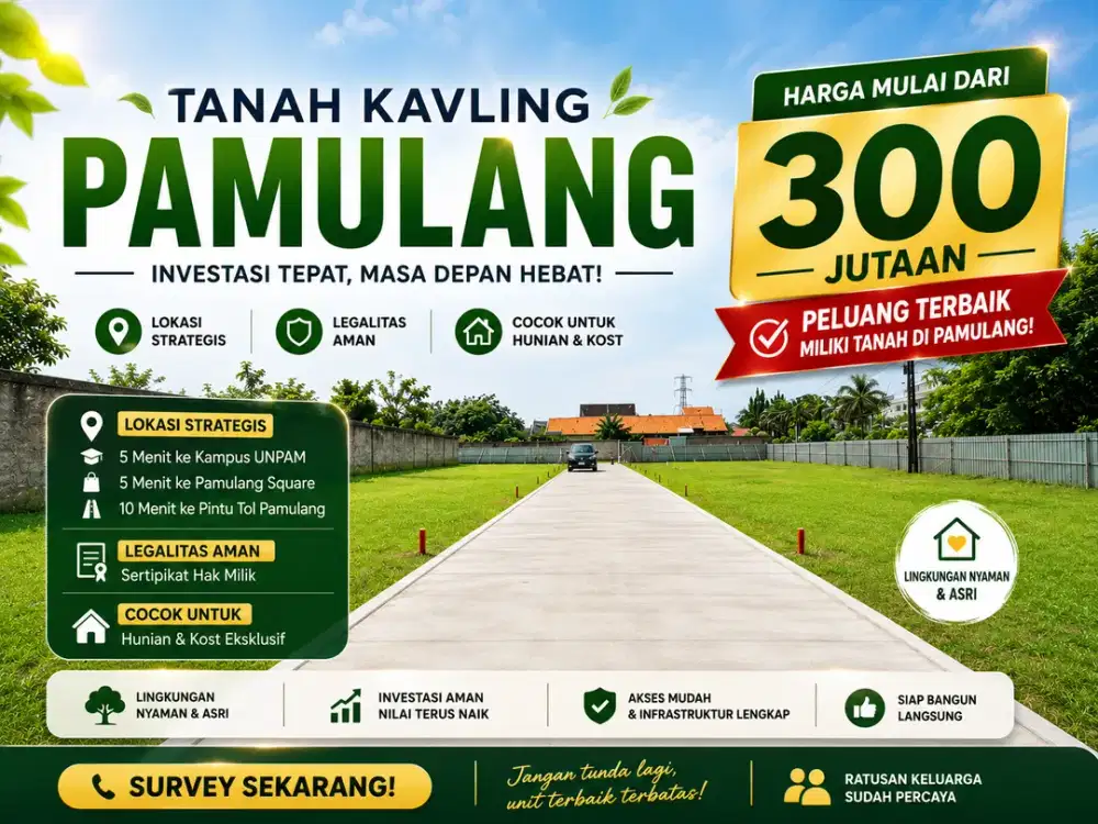 Tanah Kavling Murah Dekat Kampus UNPAM, Terima SHM per Unit