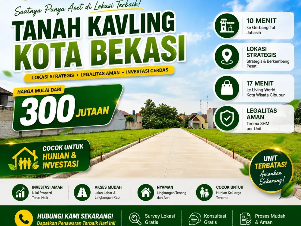 Tanah Murah di Bekasi Dekat ke Pintu Tol Jatiasih, Terima SHM per Unit