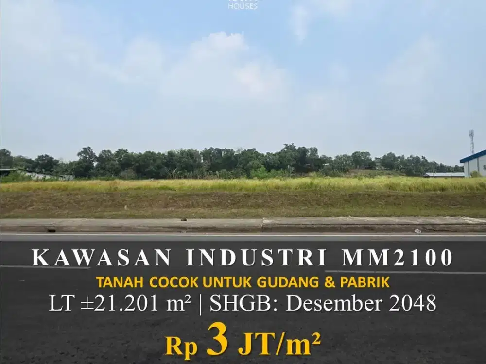 Dijual Tanah Industri MM2100 Cikarang 21.201m2 SHGB 2048 Rp3jt/m2 Cocok Gudang Pabrik