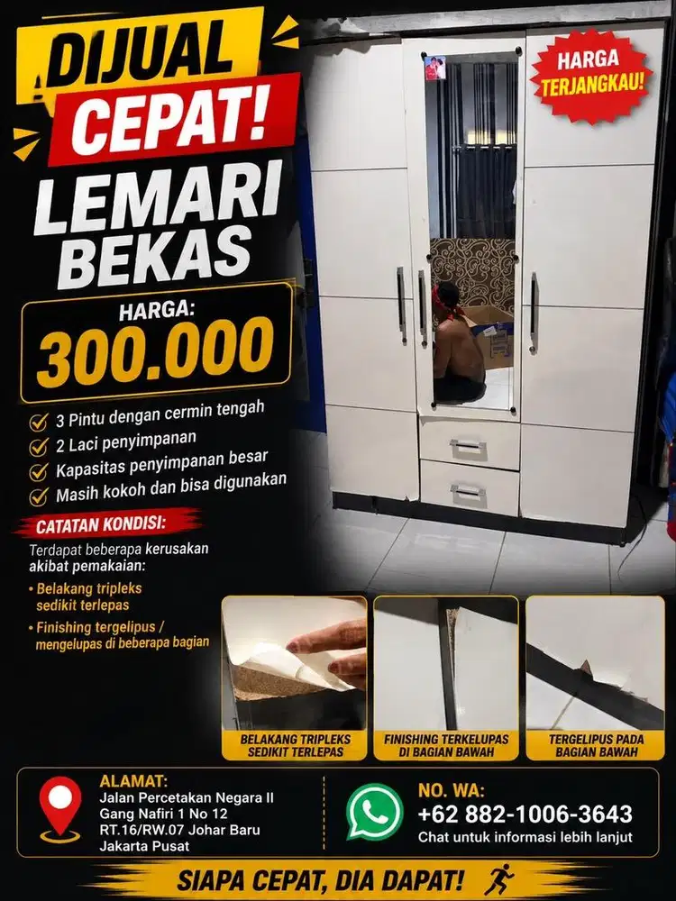 Di Jual Cepat Lemari Bekas 3 Pintu