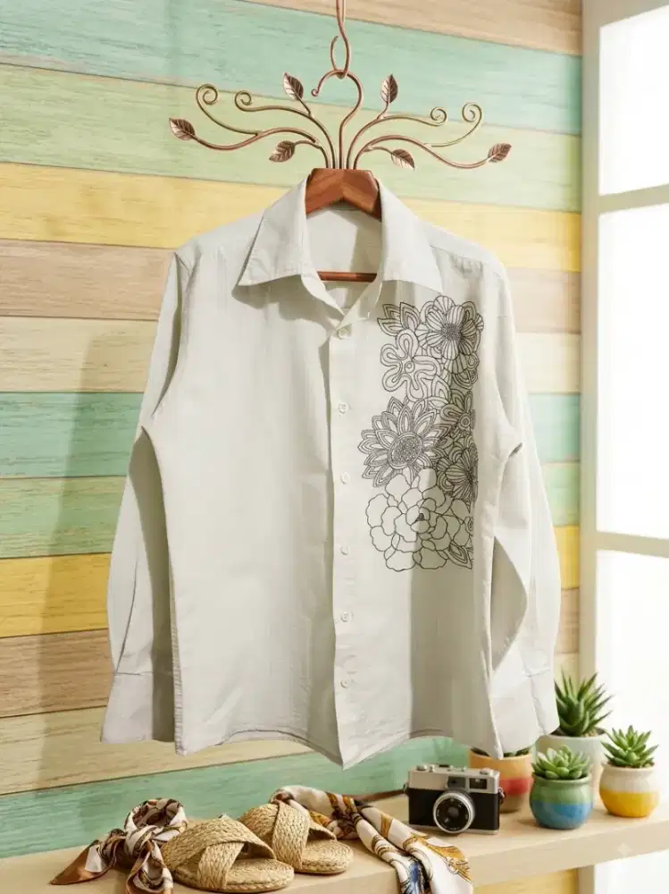 Kemeja Pria Unik Motif Bordir Flora, Estetika Kerajinan Tangan