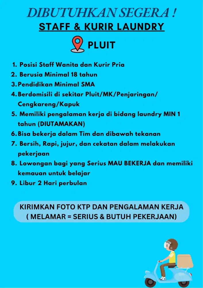 Dicari Staff Dan Kurir Laundry