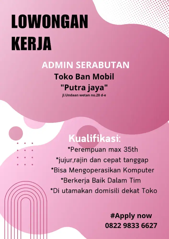 Di Butuhkan segera Admin serabutan