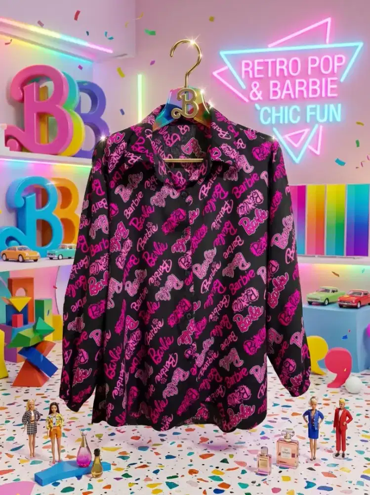 Baju Kemeja Wanita Motif Barbie Full Print