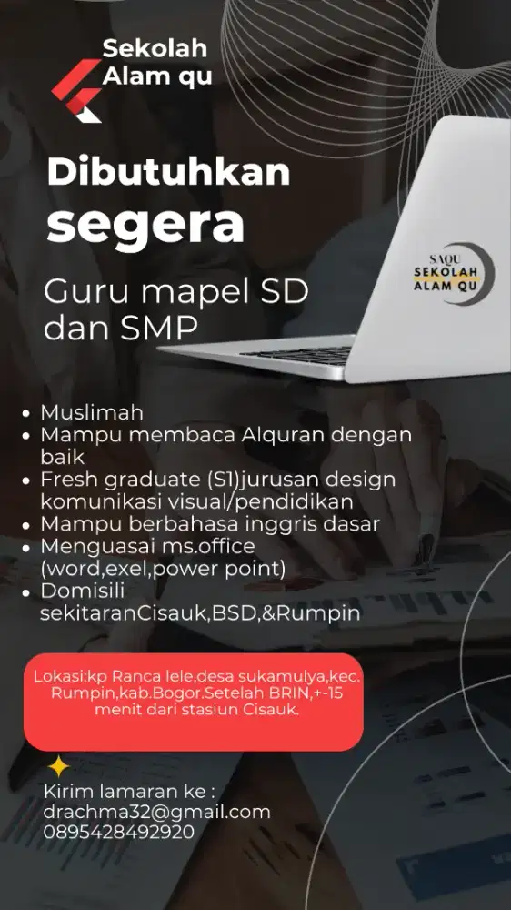 Lowongan guru mapel.Sd dan smp