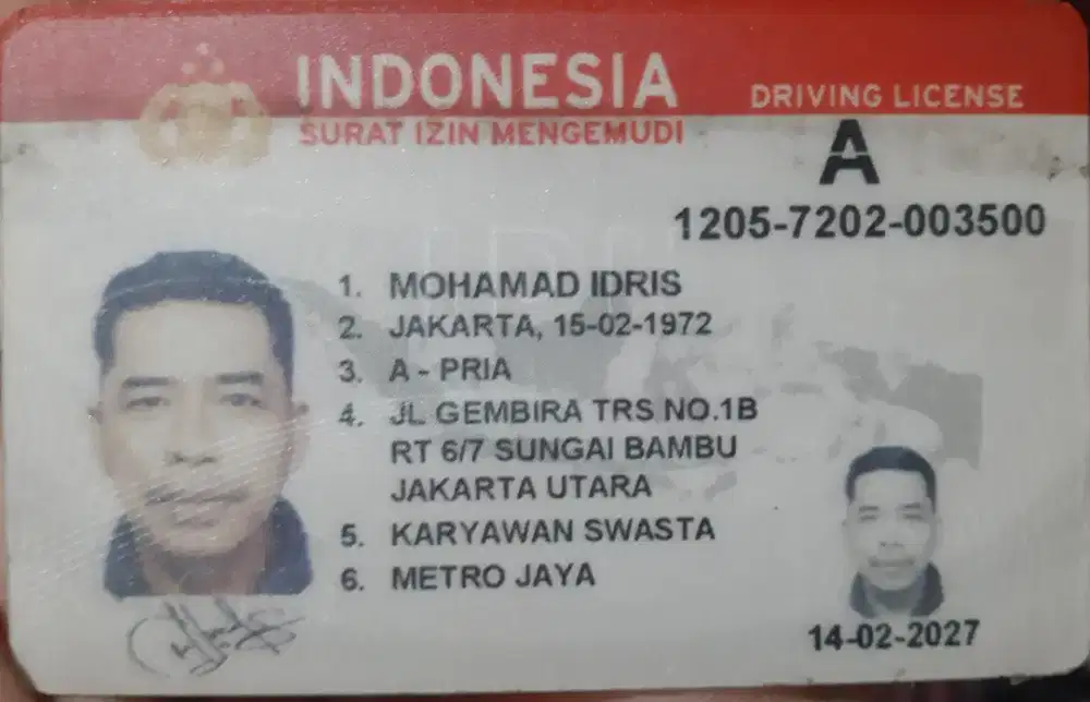Cari kerja Supir pribadi/kantor