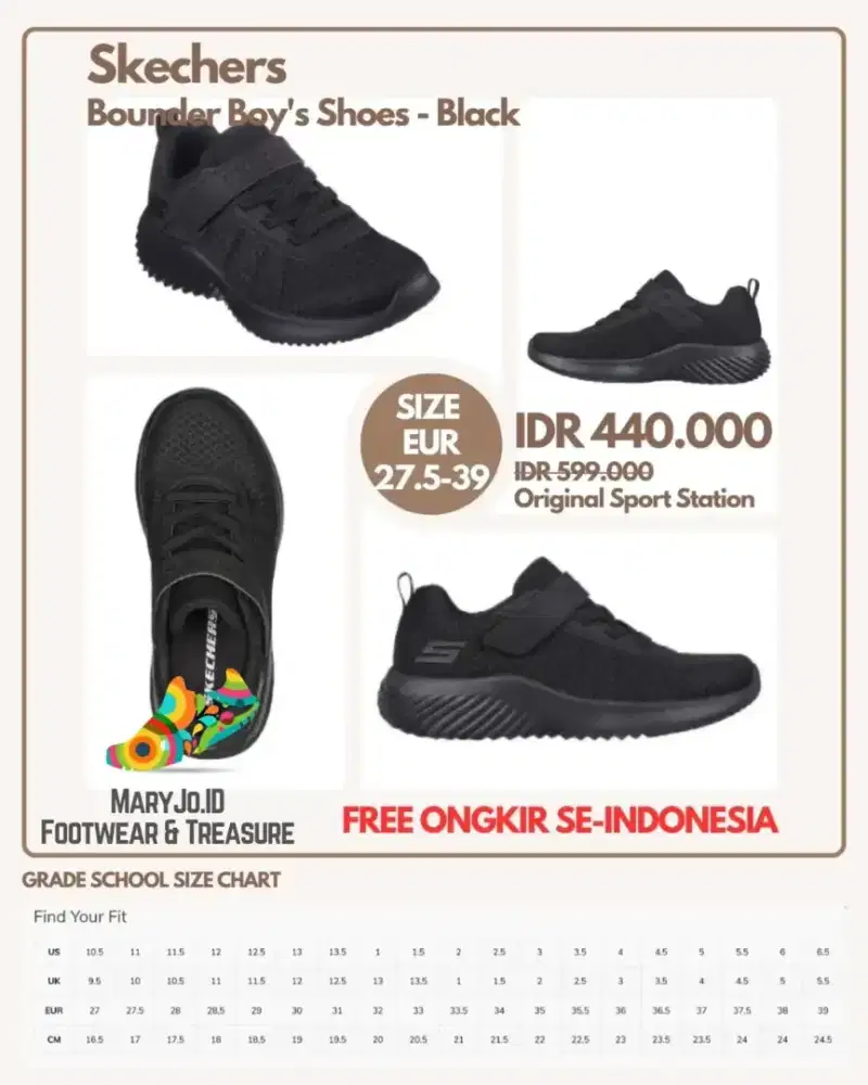 Skechers Bounder Boy's Shoes - Black : Size : 27.5-38