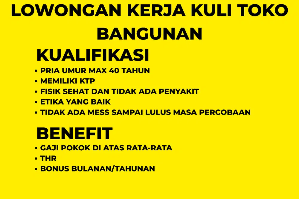 LOWONGAN KERJA PEREMPUAN DAN PRIA TOKO BANGUNAN