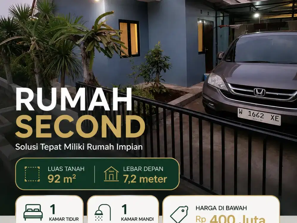 Jual Rumah Second Harga Terjangkau | Tanah 92 m², SHM & Parkir Luas
