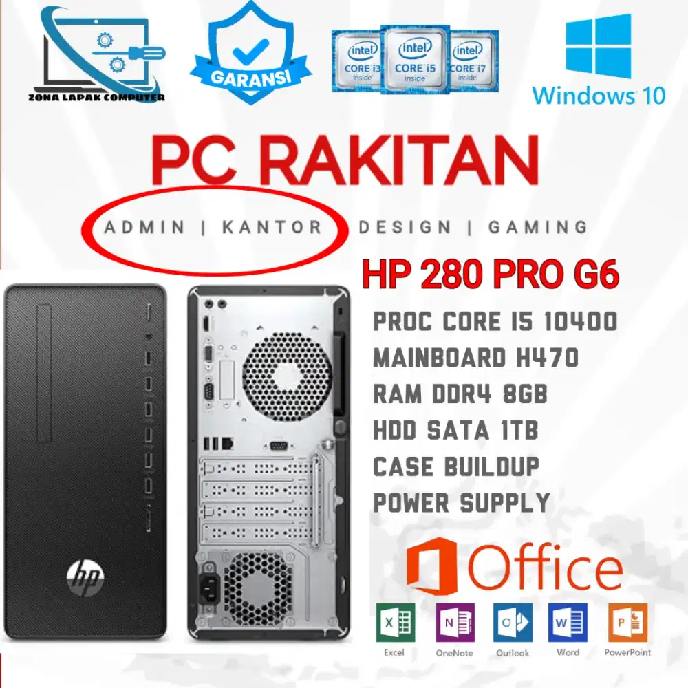 PC BUILDUP HP 280 Pro G6 Core i5 10400 ram 8GB HDD 1TB
