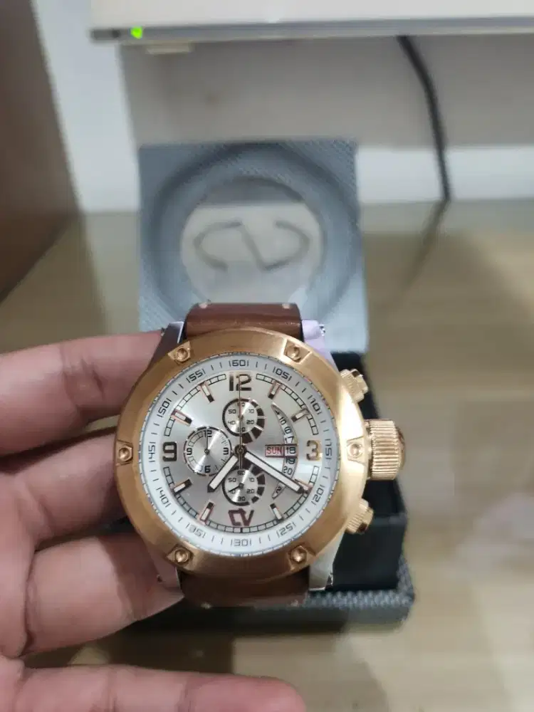 Christ verra 52300G chrono tgl aktif leather gold ori mulus lengkap