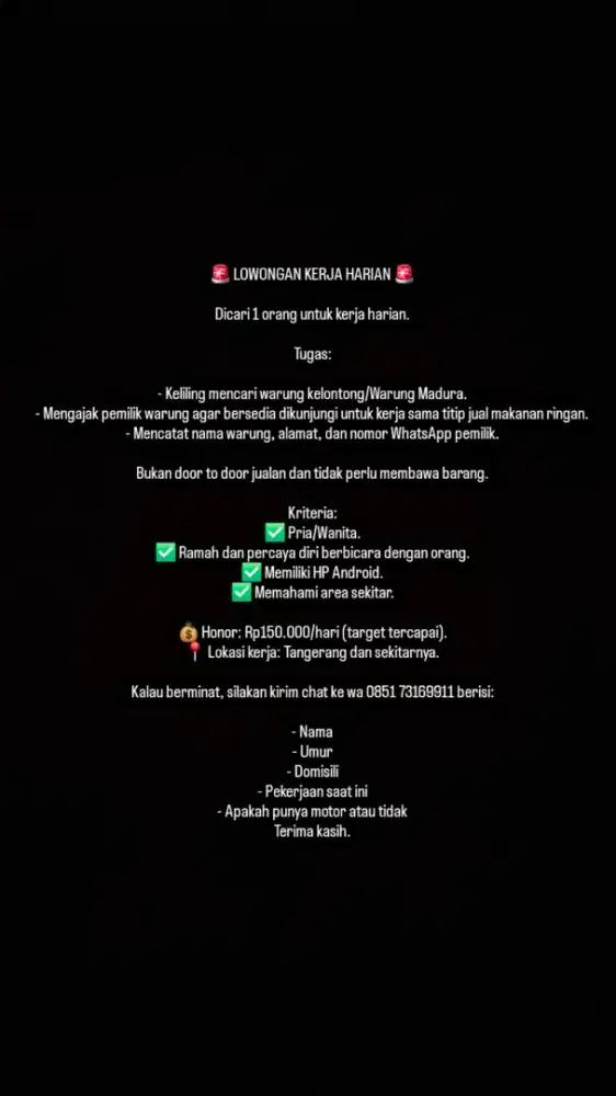 Dibutuhkan 1 pekerja freelance