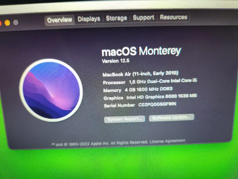 MacBook air 11 inch 2015 i5 4GB 128GB fungsi normal