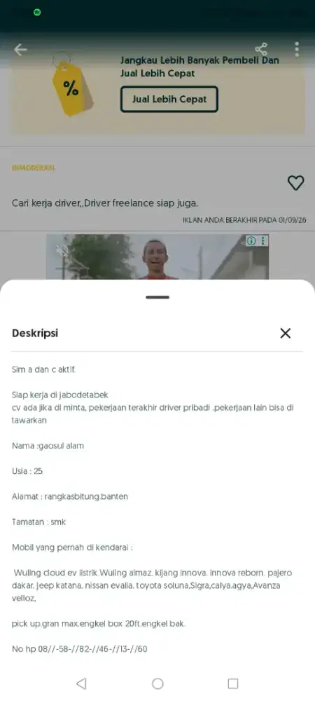 Cari kerja driver tetap,,Harian freelance siap,,,