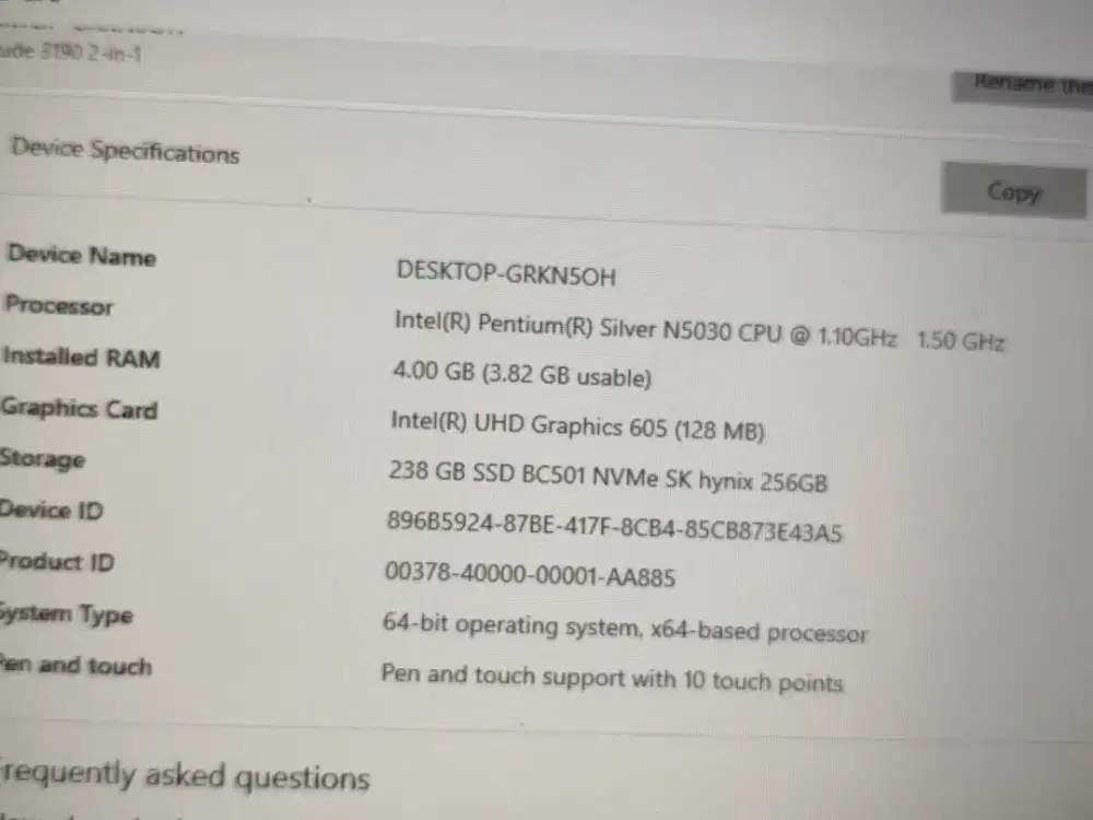 Dell Latitude 3190 2-IN-1 N5030 1.10GHz 4GB RAM 256GB Grade A