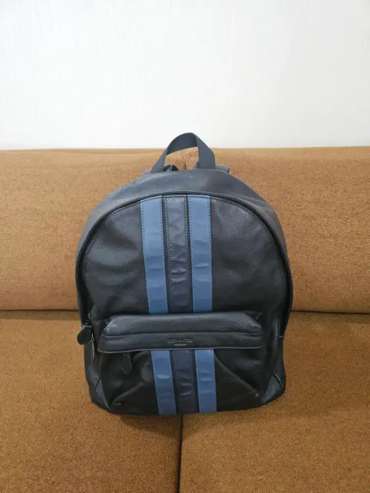 Ransel Backpack COACH original kulit asli lis biru made in vietnam