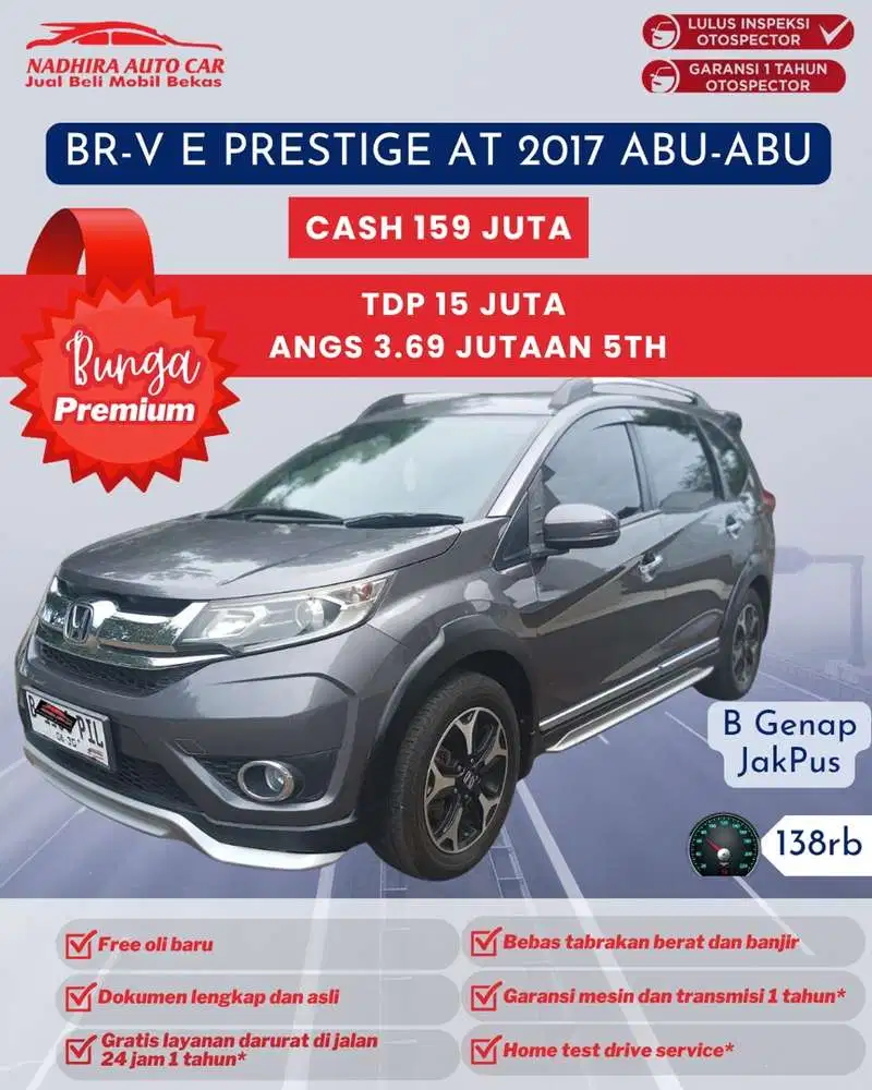 Angsuran Bunga Premium 3 Jutaan BR-V Prestige AT 2017 Abu-abu
