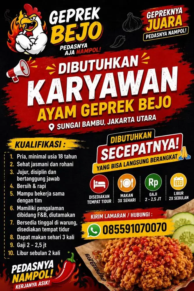 LOWONGAN AYAM GEPREK BEJO JAKARTA UTARA