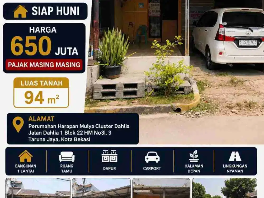 Dijual rumah cluster perum harapan Mulya Tarumajaya bekasi