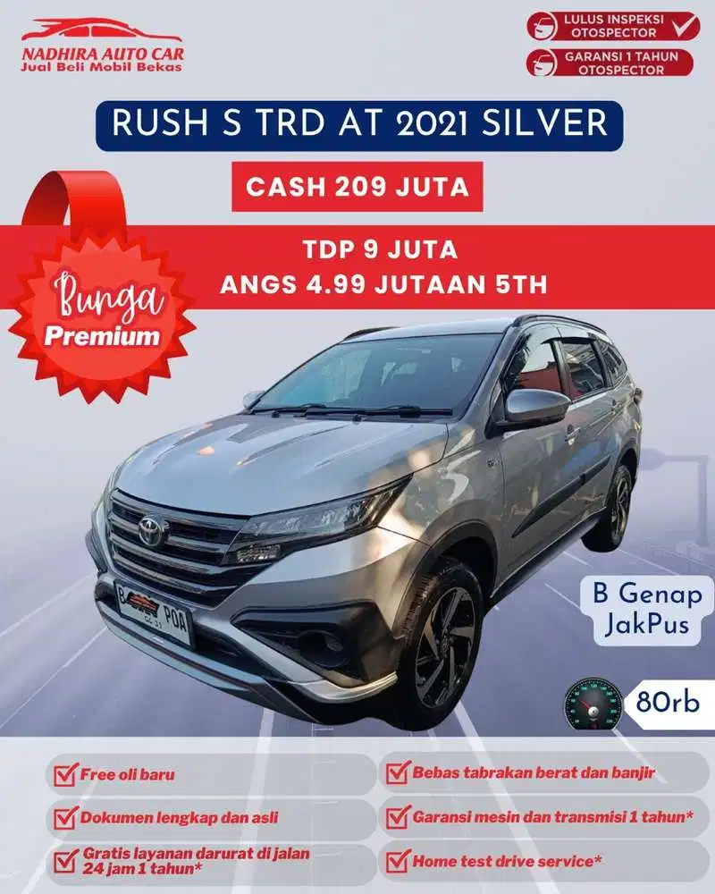Angsuran Bunga Premium 4 Jutaan Rush S TRD AT 2021 Silver
