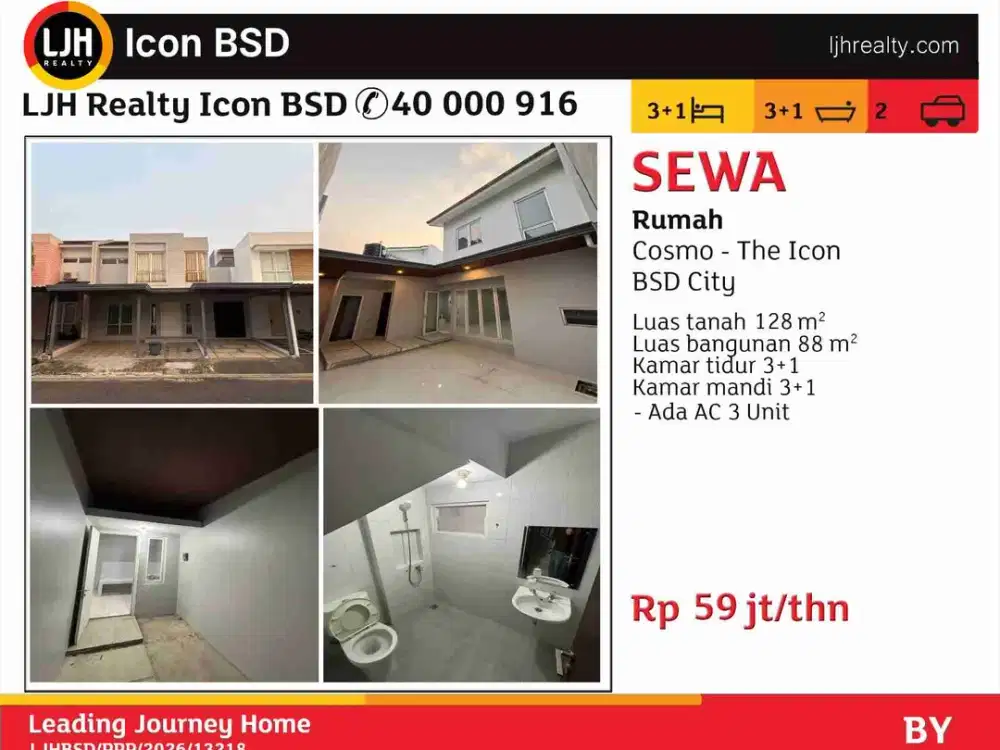 Di sewakan rumah di Cluster cosmo-the icon BSD city