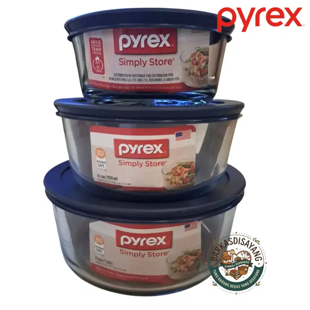 (NEW) MURAH MANGKOK KACA PYREX TAHAN PANAS MICROWAVE ISI 3 PCS+TUTUP